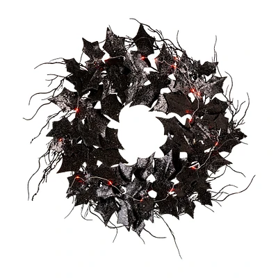 Glitzhome® 26" Lighted Halloween Bat Wreath