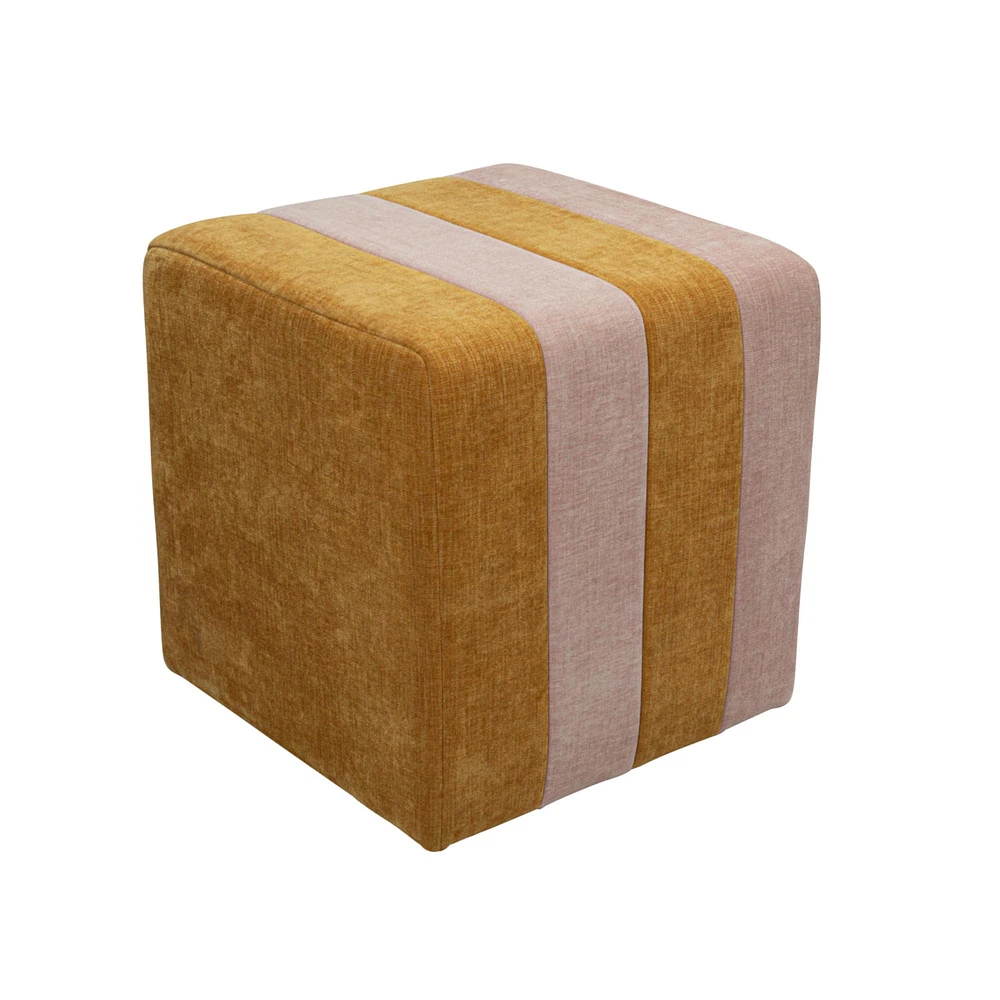 18" Modern Square Fabric Upholstered Striped Pouf