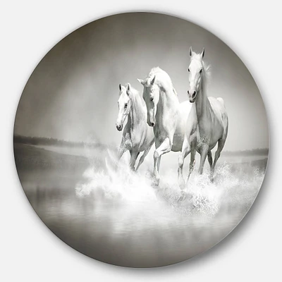 Designart - Horses Running Through Water' Disc Oversized Animal Wall Art