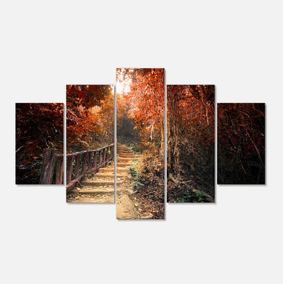 Designart - Stairway Through Red Fall Forest