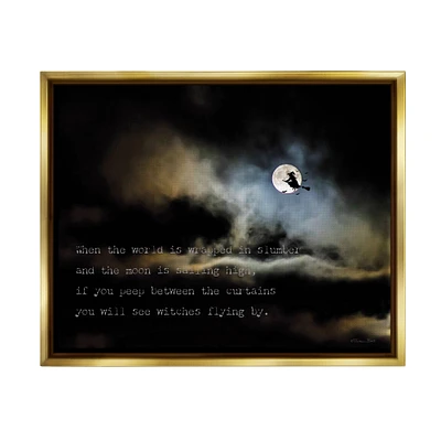 Stupell Industries Witch Flying By Moon Framed Floater Canvas Wall Art