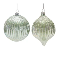 Green Beaded Iridescent Glass Ornament Set
