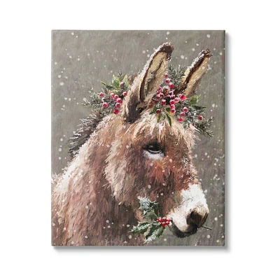 Stupell Industries Winter Donkey Snow Falling Canvas Wall Art