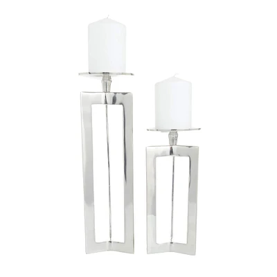 CosmoLiving by Cosmopolitan Silver Contemporary Candle Holder Set