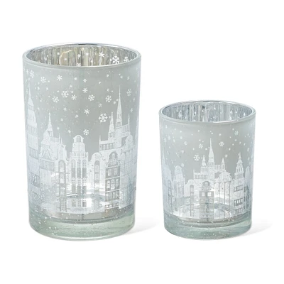 Glitzhome® Christmas Building Glass Candle Holder Set