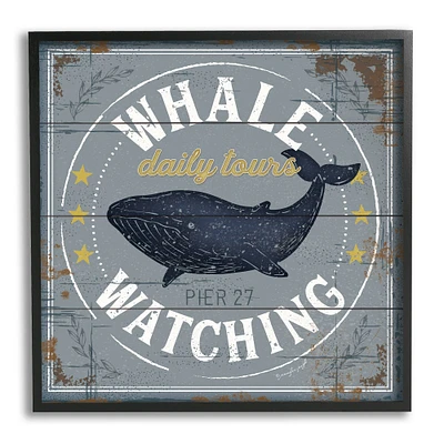 Stupell Industries Whale Watching Tours Sign Rustic Blue Marine Life in Frame Wall Art