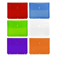 JAM Paper 9.5" x 11.5" Plastic 3 Hole Punch Binder Hook & Loop Closure Envelopes, 6ct.