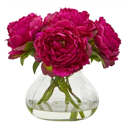 10" Peony Arrangement in Glass Vase