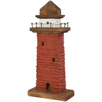 Red & White Wood Light House Sculpture Set