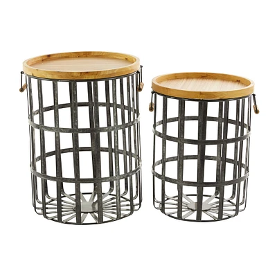 Metal & Woodgrain Modern Storage Basket Set
