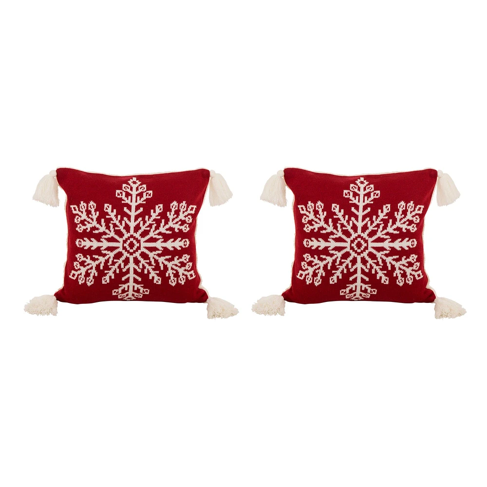 Glitzhome® Knitted Snowflake Red Pillow Covers, 2ct.