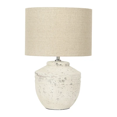 19.5" Distressed Cream Cement Table Lamp with Linen Shade