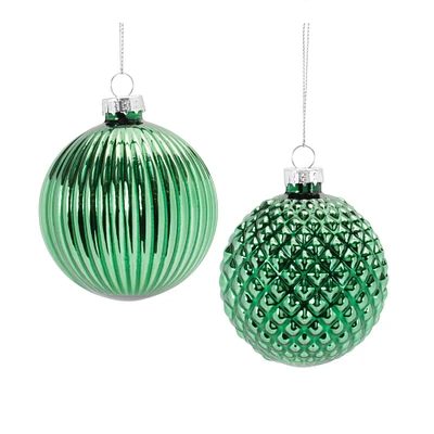 12ct. Green Textured Glass Ball Ornaments