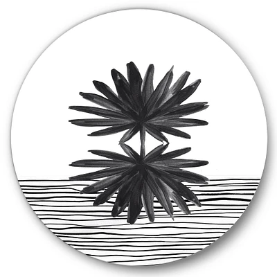Designart - Black and White Tropical Leaf On Striped II