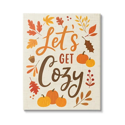 Stupell Industries Lets Get Cozy Autumnal Leaf Sprigs Canvas Wall Art