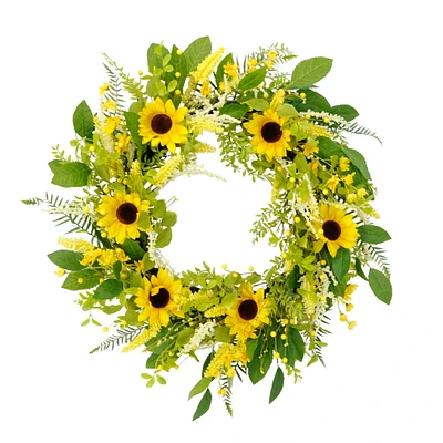 6 Pack: 30'' Green & Yellow Sunflower Floral Spring Wreath