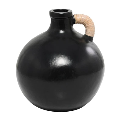 13" Ceramic Jug Inspired Vase with Rattan Wrapped Handle