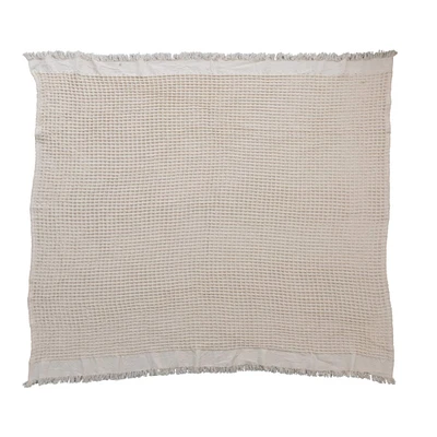 Waffle Weave Cotton Throw Blanket with Fringe