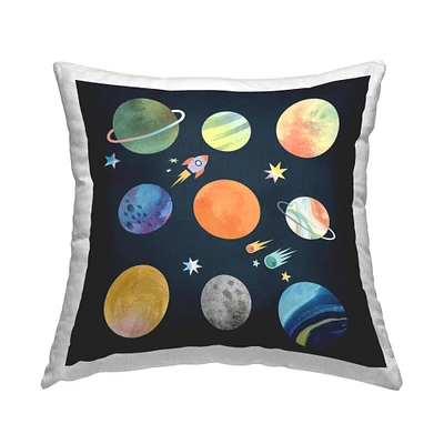 Stupell Industries Rocket Ship Solar System Outer Space Planets Throw Pillow, 18" x 18"