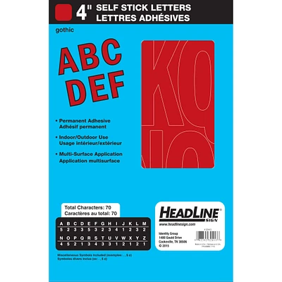 Headline Sign® Red Gothic Capital Letters Vinyl Stickers, 4''
