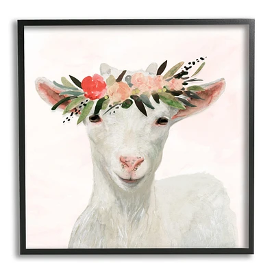 Stupell Industries Springtime Flower Crown Baby Goat Wall Accent with Frame
