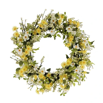 30" Yellow & White Dogwood & Daisy Floral Spring Wreath
