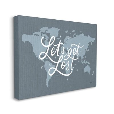 Stupell Industries Let's Get Lost Adventure Phrase Blue World Map Canvas Wall Art