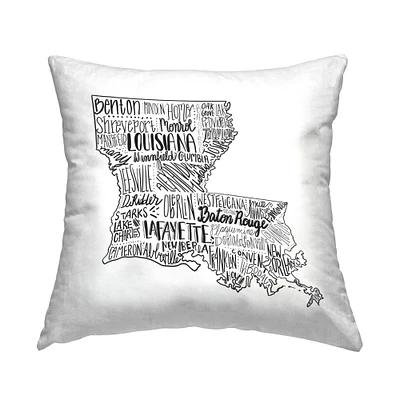 Stupell Industries Louisiana State Shape City Typography Map Throw Pillow, 18" x 18"