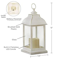 Kate Aspen Manchester LED Vintage Decorative Distressed White Lantern