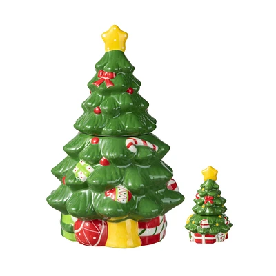 Glitzhome® Dolomite Christmas Tree Cookie Jar Set