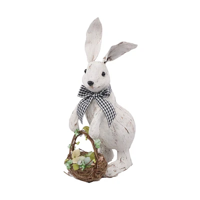 13" Brushed White Easter Rabbit with Basket Standing Décor