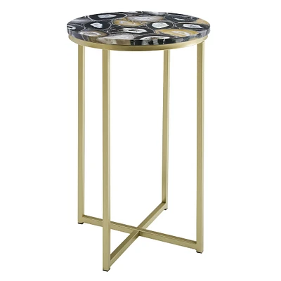 Walker Edison 16" Faux Stone Round Glam Side Table