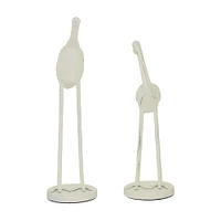 Set of 2 White Metal Coastal Bird Sculpture, 10", 12"