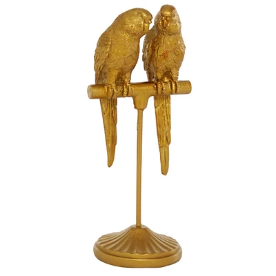 Gold Resin Country Cottage Bird Sculpture, 9" x 3" x 3"