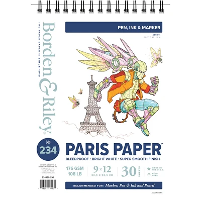 Borden & Riley #234 Paris Bleedproof Paper for Pens Pad, 9" x 12" 