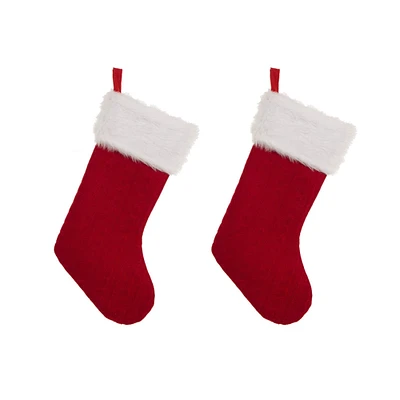 Glitzhome® 20" Knitted Stockings with Faux Fur Cuff, 2ct.