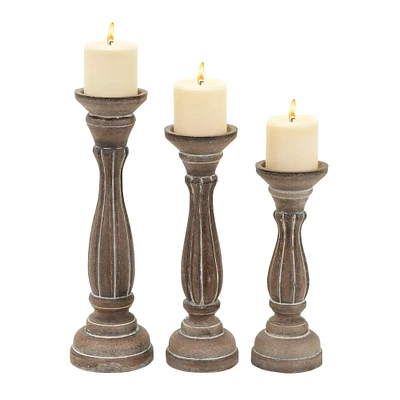 Brown Wood Traditional Candle Holder Set