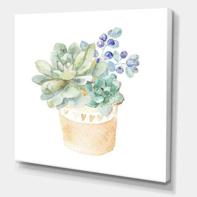 Designart - Succulent Flower In Terracotta Pot II - Traditional Canvas Wall Art Print