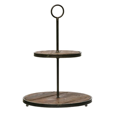 Decorative Wood & Metal 2 Tier Tray