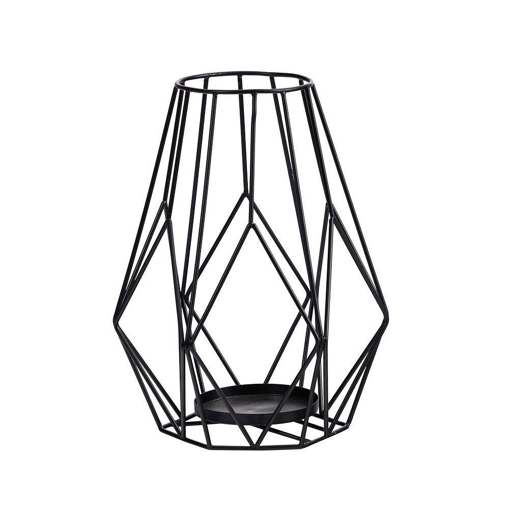 13" Geometric Black Metal Wire Votive Tea Lantern Candle Holder