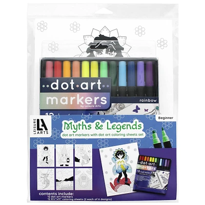 Leisure Arts® Dot Art Markers Myth and Legend Coloring Sheets Set