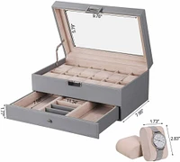 NEX™ Gray Double Layer Leather Watch Box with Glass Top