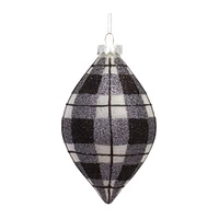 Black & White Plaid Glass Ornament Set