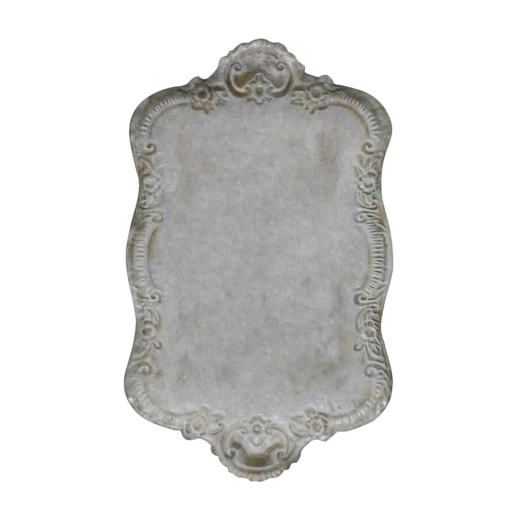 18" Decorative Distressed Gray Metal Tray