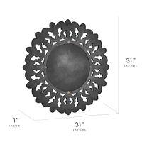 American Art Décor™ 31" Black Hand-Carved Wood Medallion Sunburst Accent Mirror