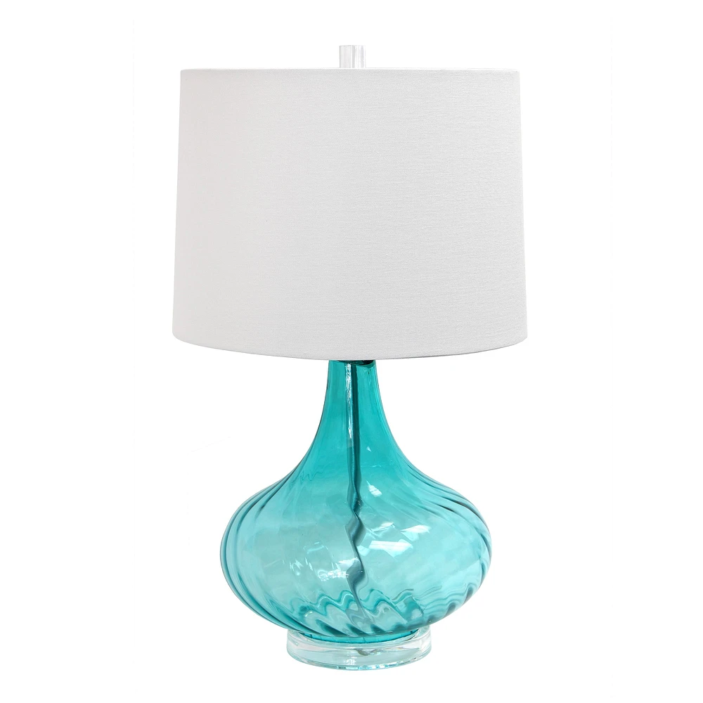 Elegant Designs Light Blue Glass Table Lamp with Fabric Shade