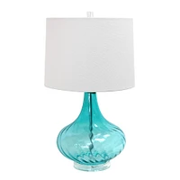 Elegant Designs Light Blue Glass Table Lamp with Fabric Shade