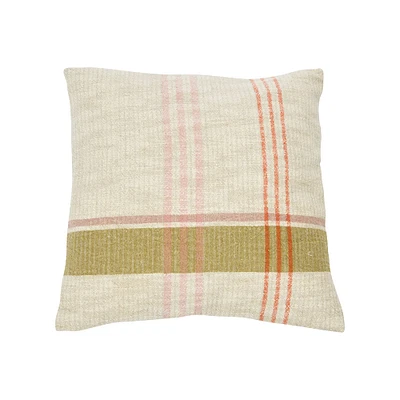 20" Woven Cotton & Linen Plaid Pillow