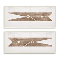 Stupell Industries Minimal Laundry Clothespins Brown White Design,7" x 17"