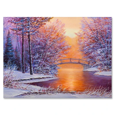 Designart - Bridge Over The River In Winter Landscape